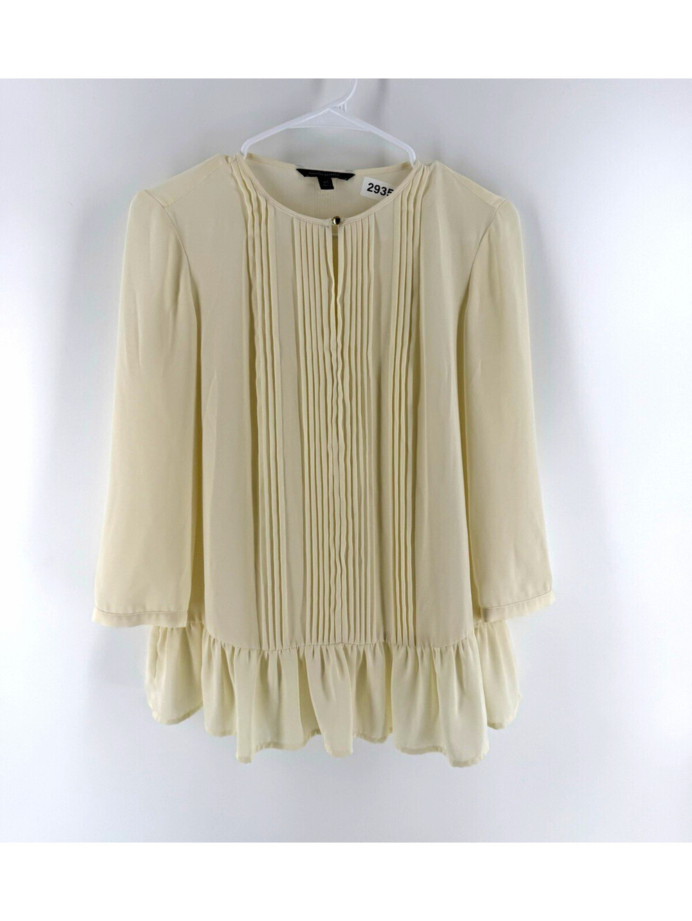 Banana Republic Ivory Chiffon Pleated Ruffle Hem Round Neck Blouse XS